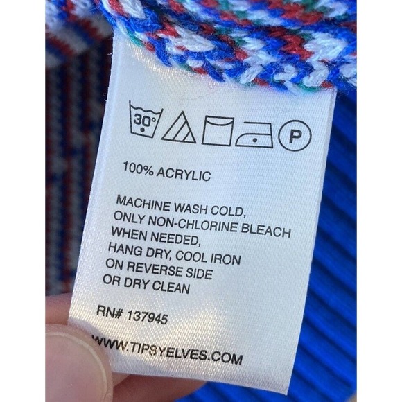 Tipsy Elves Graphic Skier Sweater Size Small Men’s Blue 1/4 Zip - Picture 4 of 7